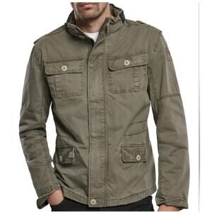 Brandit Olive Green Britannia Military Full Zip Snap And Button Jacket Sz M
